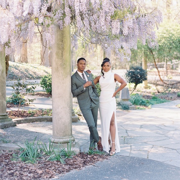 Misha Costantina Draped Turtleneck Satin Gown - Picture 3 of 7